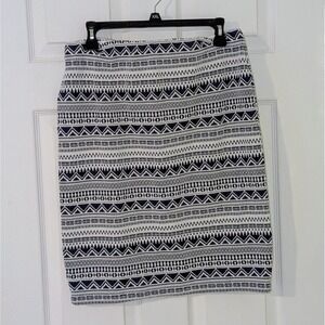 RD Style Womens‎ Skirt Size L Blue White Geometric Woven Print Career